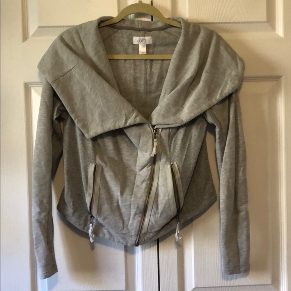 LOFT Gray Assymetrical Sweatshirt Jacket
